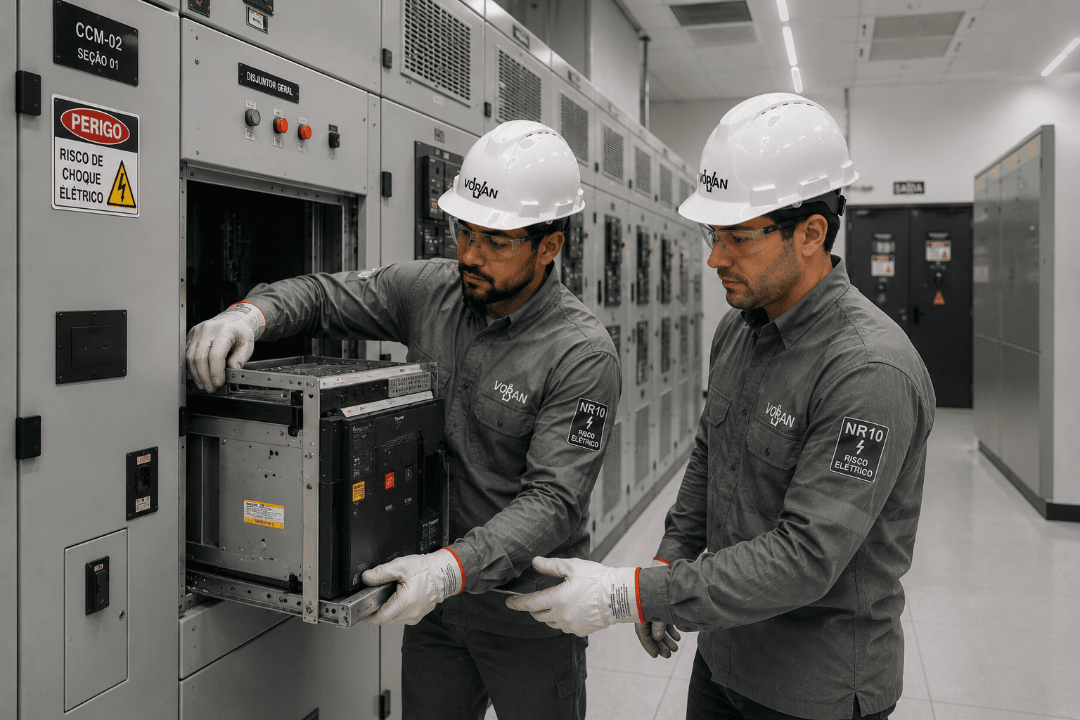 Eletricistas Voran na troca de um disjuntor em CCM